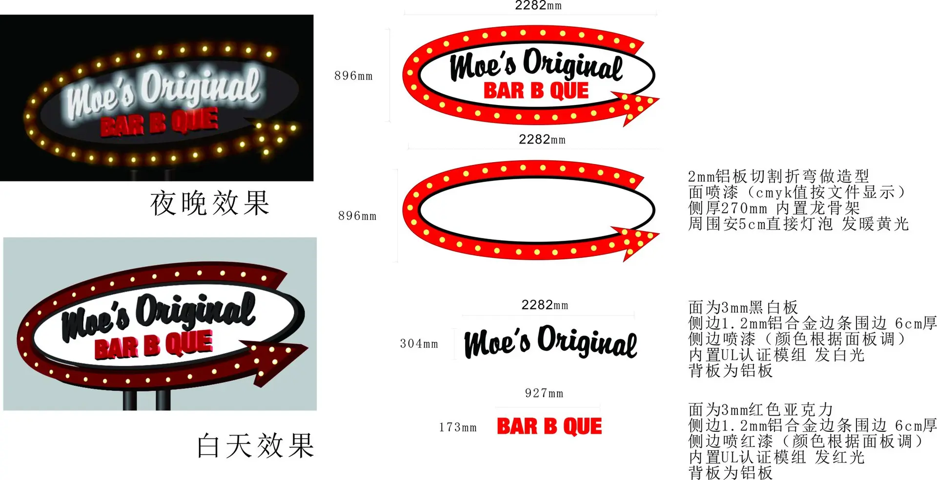 Moe's Original Bar B Que, Mastschild — Entwurfszeichnung